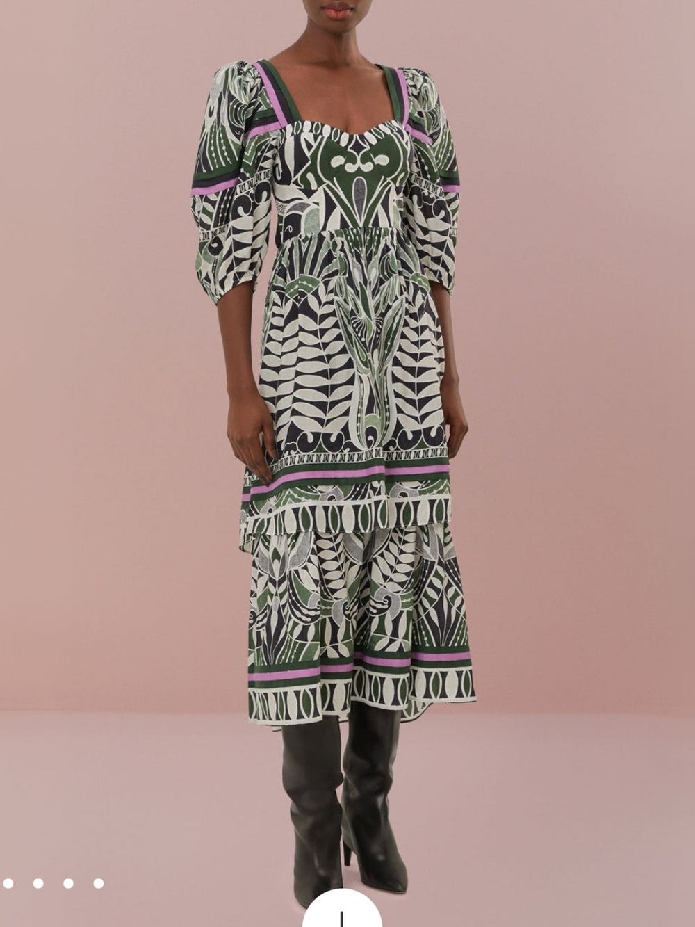 NWT Farm Rio Floral Puff-Sleeve maxi Dress with Pink Trim size xs